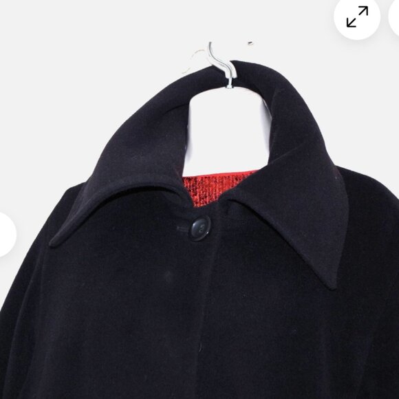 Cinzia Rocca Bemberg  Italy Black 100%  Wool Women Vintage coat Size:16 - Picture 8 of 12